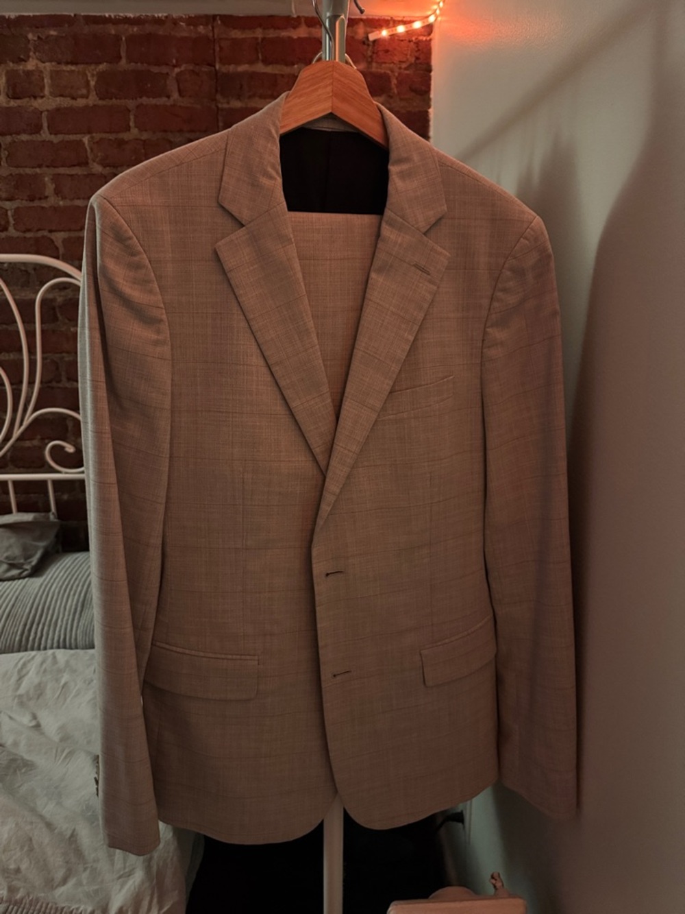RW&CO. Tan Plaid Single-Breasted Suit. Jacket & pants.